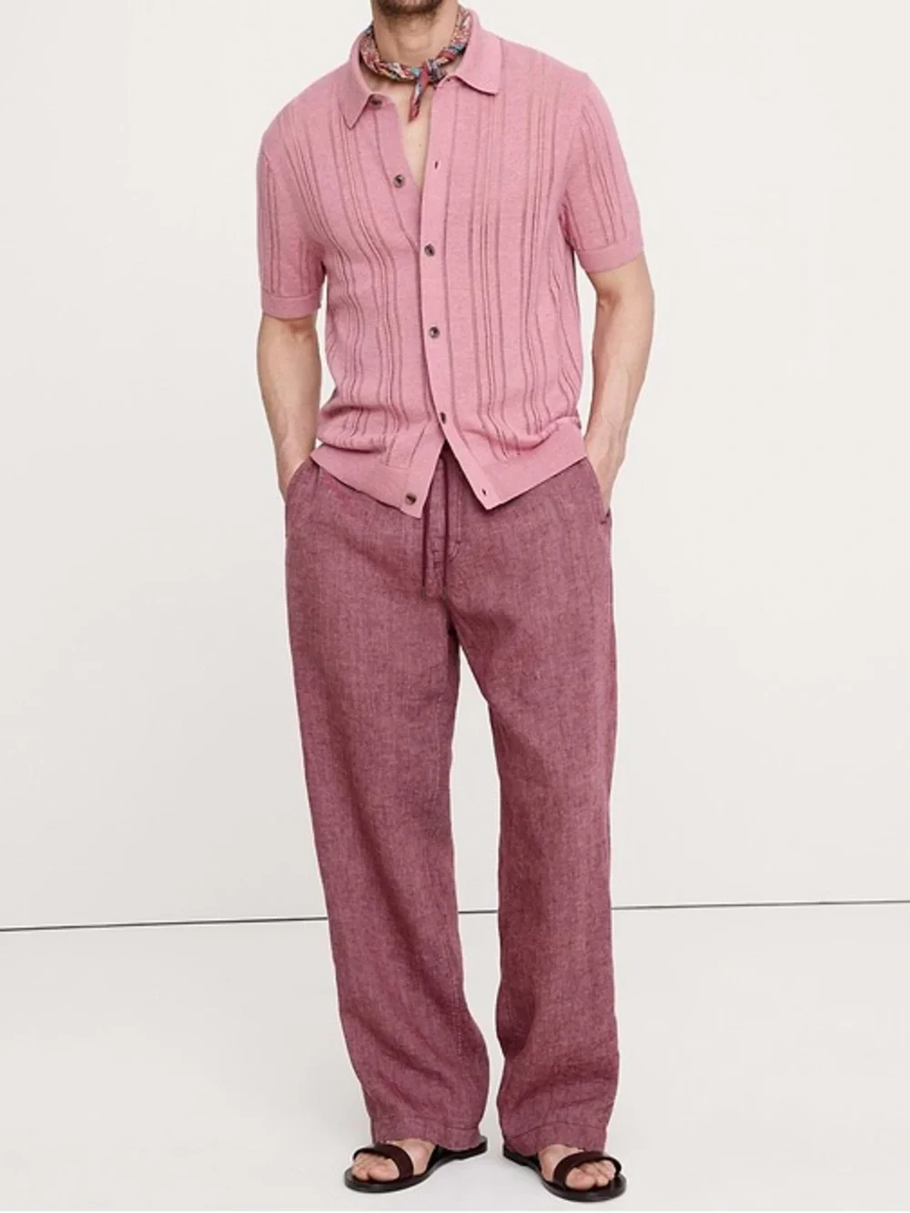 New Banana Republic Relaxed Linen Pull-On Beach Pant Plum/Wine Size Large NWT
